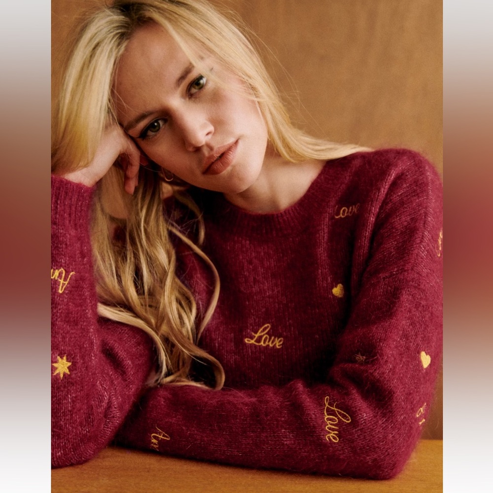 NWT Sezane Hope Jumper in Burgundy with Gold details size S